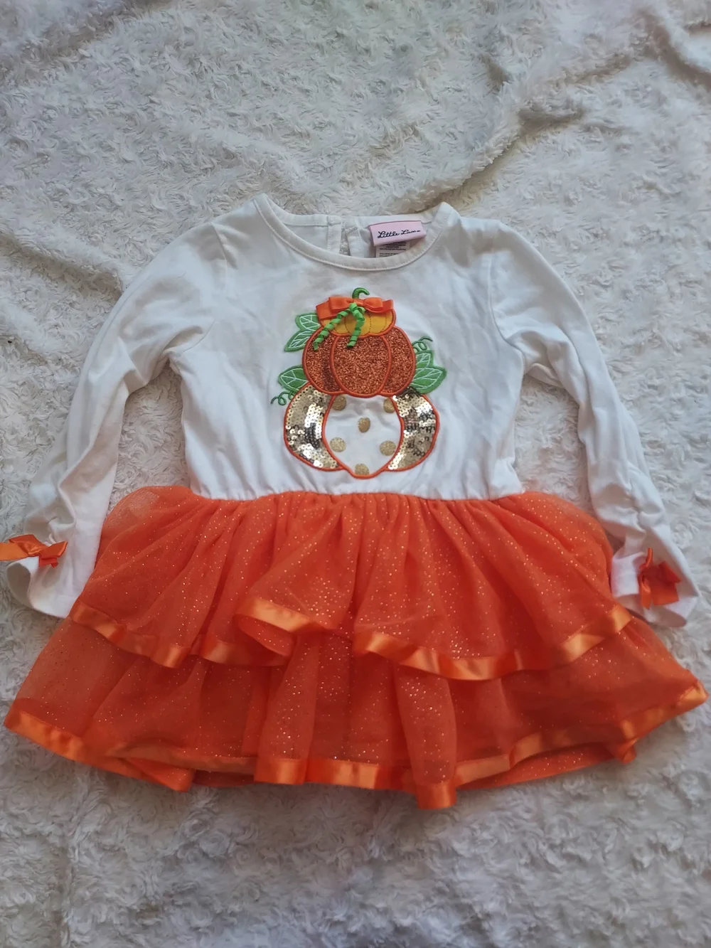 Little Lass 3T Orange Pumpkin Tutu Sparkly Dress Halloween Costume Fall Party